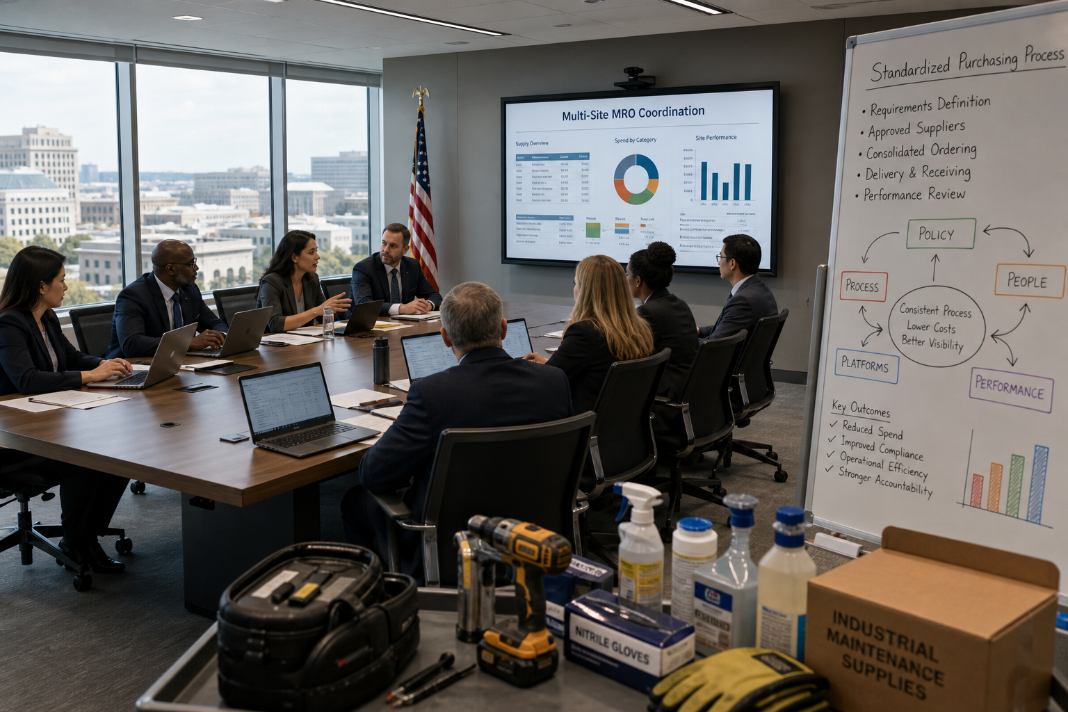 Federal agency team coordinating multi-site MRO procurement